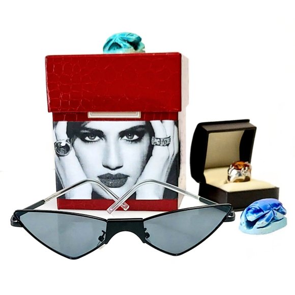 evgothicjewelry Women Men Black Full Rim Cat Eye Sunglasses (0385) - Picture 9 of 9